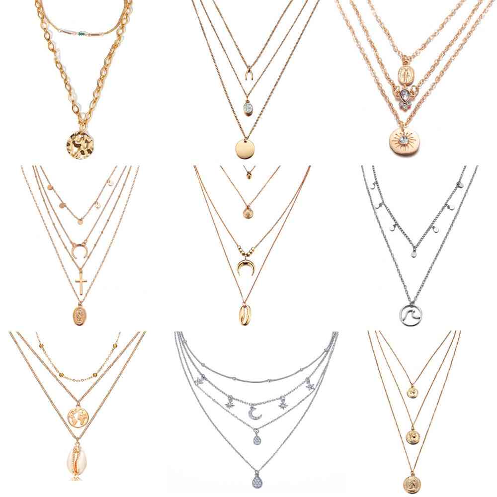 Vícevrstvé křišťálové měsíční náhrdelníky přívěsky vintage kouzlo obojek šperky