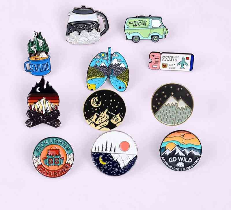 Outdoors Adventure Enamel Pins, Nature Badges