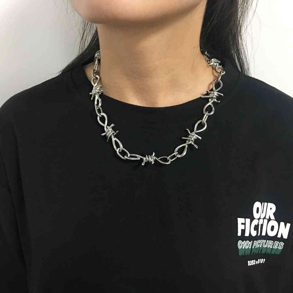 Punk Style- Barbed Wire Brambles, Hip-hop Link Chain, Choker Necklace