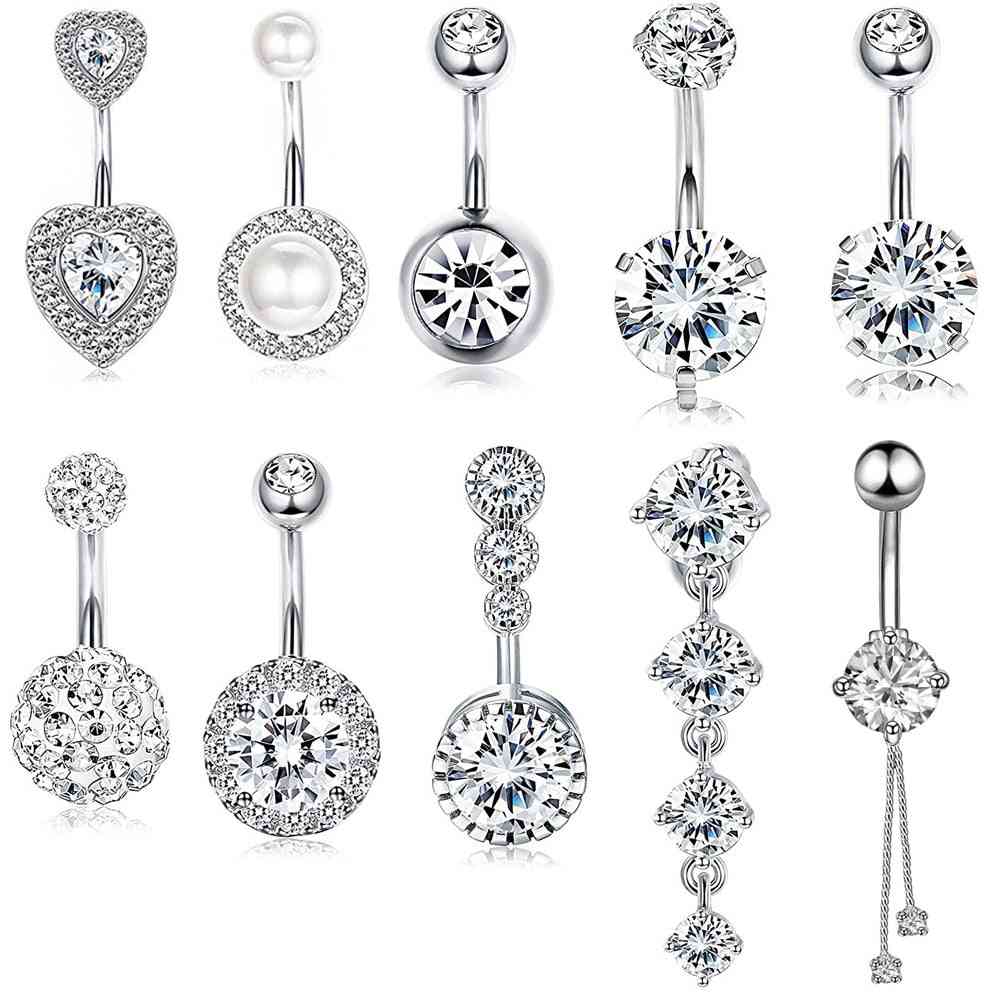 Double Round, Cubic Zirconia, Surgical Steel Piercing, Navel Belly, Button Ring