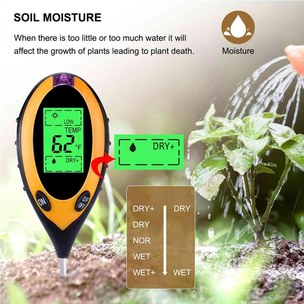 4-в-1 цифров ph, влажност на почвата, измервателен уред, температурен интензитет, инструмент за измерване