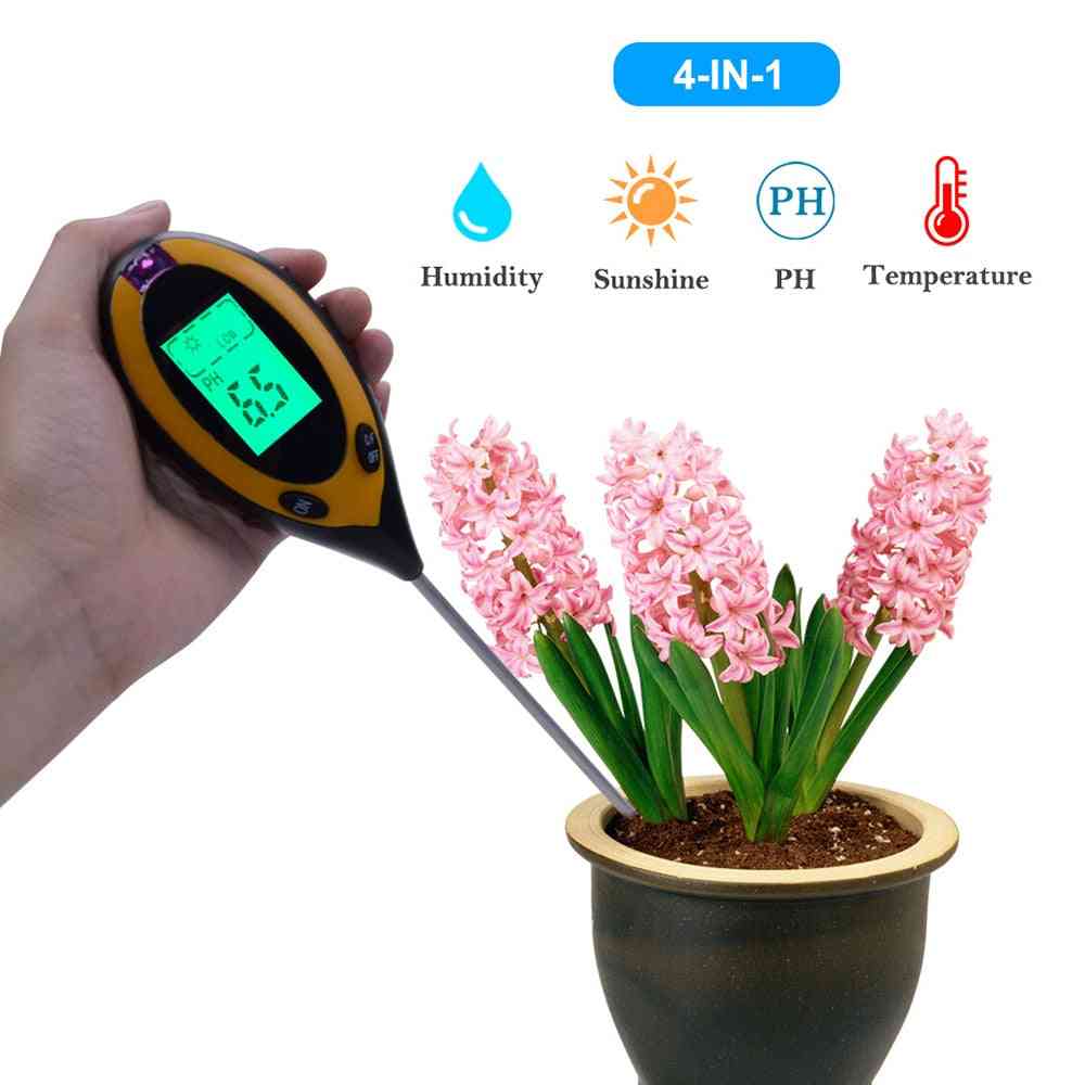 4-в-1 цифров ph, влажност на почвата, измервателен уред, температурен интензитет, инструмент за измерване