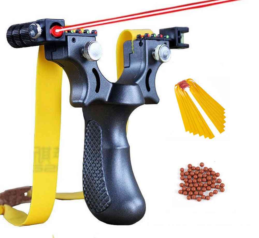Infrared Aiming Slingshot With Flat Rubber Band And Marbles, Hunting, Shoot