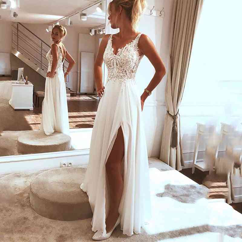 Side-split Top Lace, Boho Bride Gown Dress