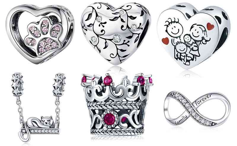 Sterling Silver- Heart Beads, Flower, Retro Patterns, Charms Pendant, Bracelet