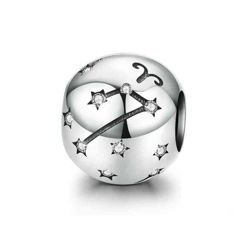 Sterling Silver- Aquarius Star Sign, Zodiac Beads, Charms Bracelets