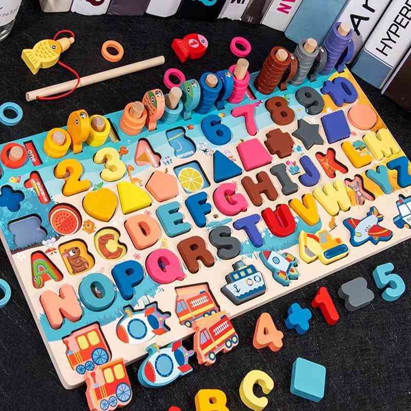 Montessori Educational, Wooden Board Digital Shape, Match Toy
