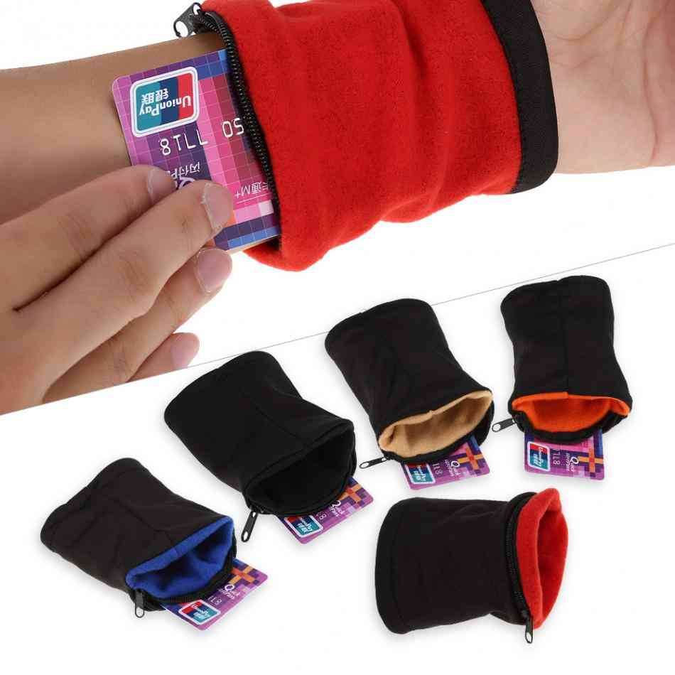 Cotton Running, Wrist Pouch Wallet, Card Safe With Zipper Sports, Strap Bag