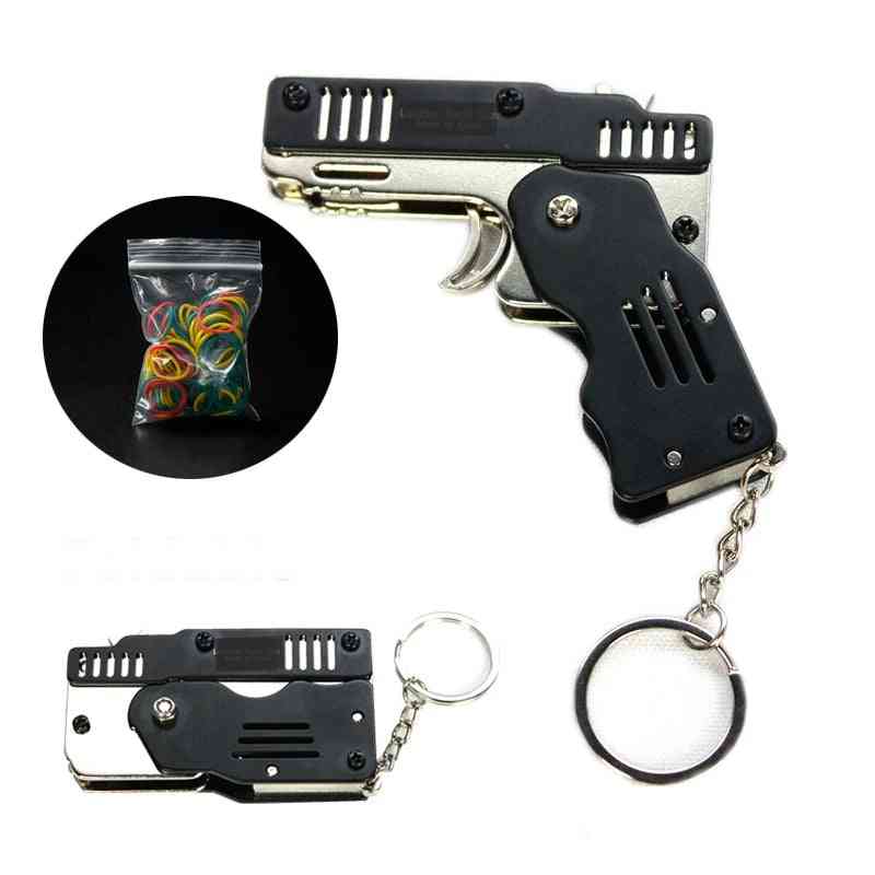 Mini Folding Stainless Steel Rubber Band Launcher Gun Hand Pistol Shooting Toy