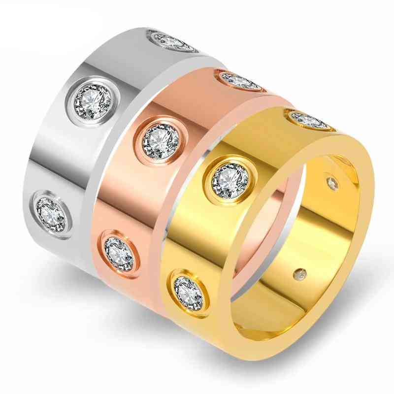 Stainless Steel Love Ring, Men Couple Crystal Rings Jewelry