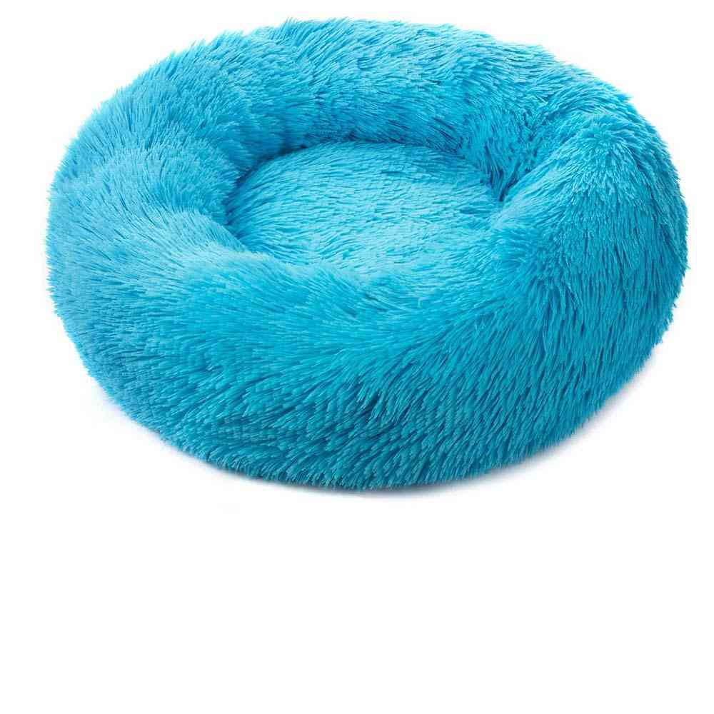 Round Soft Long Plush Cat Mat, Winter Warm Sleep Zipper Washable Bed