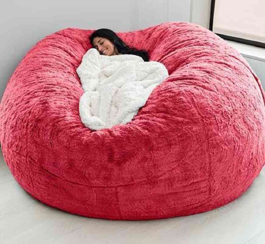 Soft Bean Bag Sofa Cover, Party Leisure Giant Big Round Fluffy Faux Cushion Bed