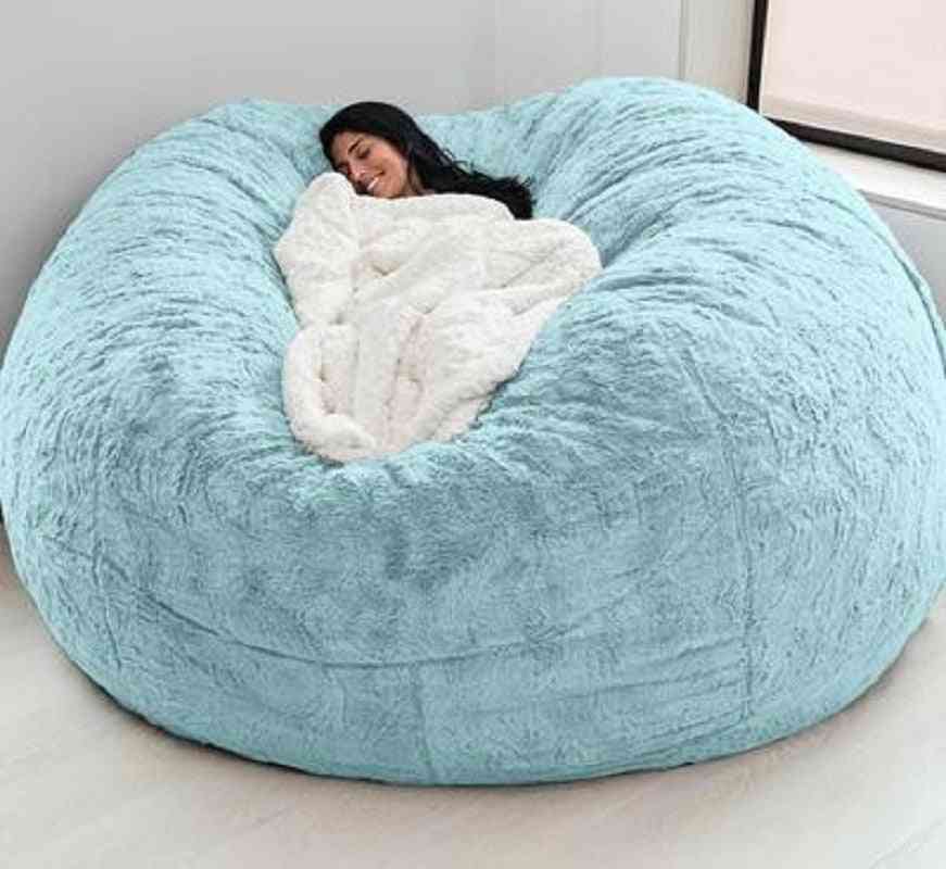 Soft Bean Bag Sofa Cover, Party Leisure Giant Big Round Fluffy Faux Cushion Bed