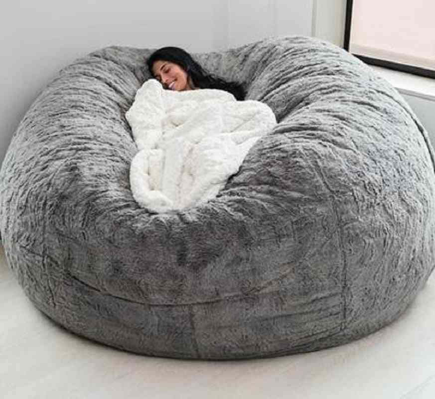 Fur Soft Bean Bag Sofa Cover Living Room Furniture Party Leisure Giant Big Round Fluffy Faux Cushion Bed