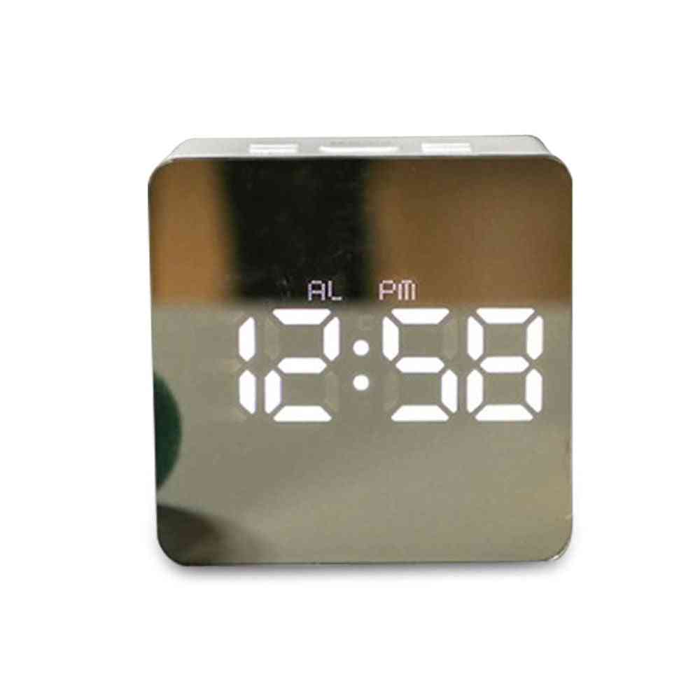 Electronic Mirror Digital Temperature Snooze Large Display Desk Led Alarm Clock