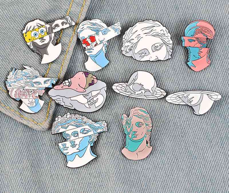 Art Enamel Pins, Split Head, Sculpture Badges, Brooches