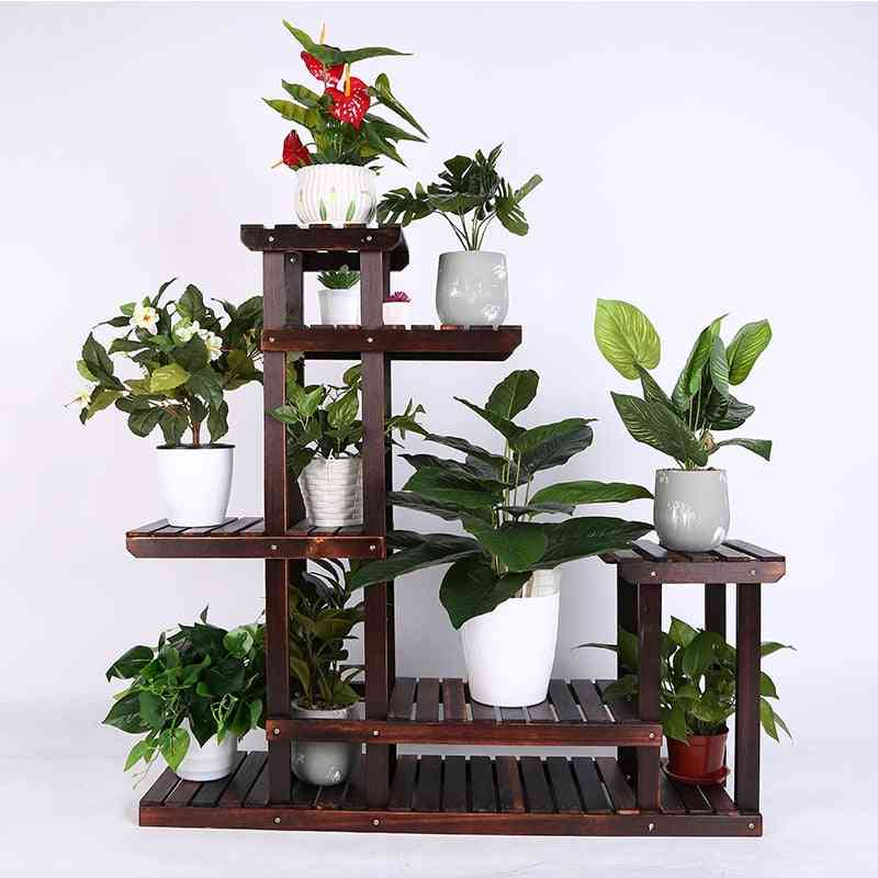 Vintage Wood Plant Stand Balcony Flower Pot Ladder Shelf