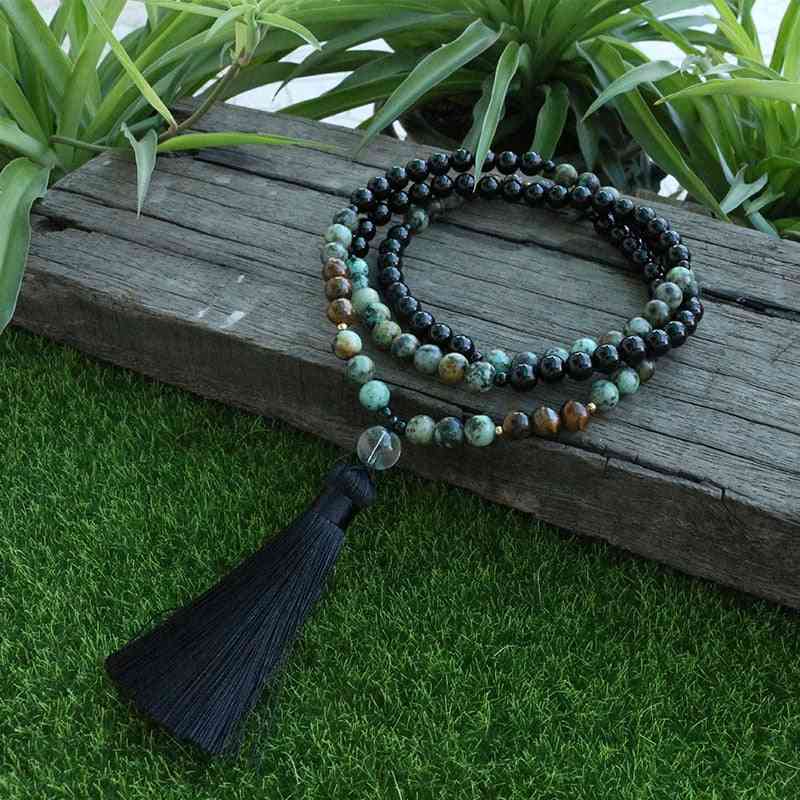 Turquoise And Onyx Beads, Prayer Japa Mala