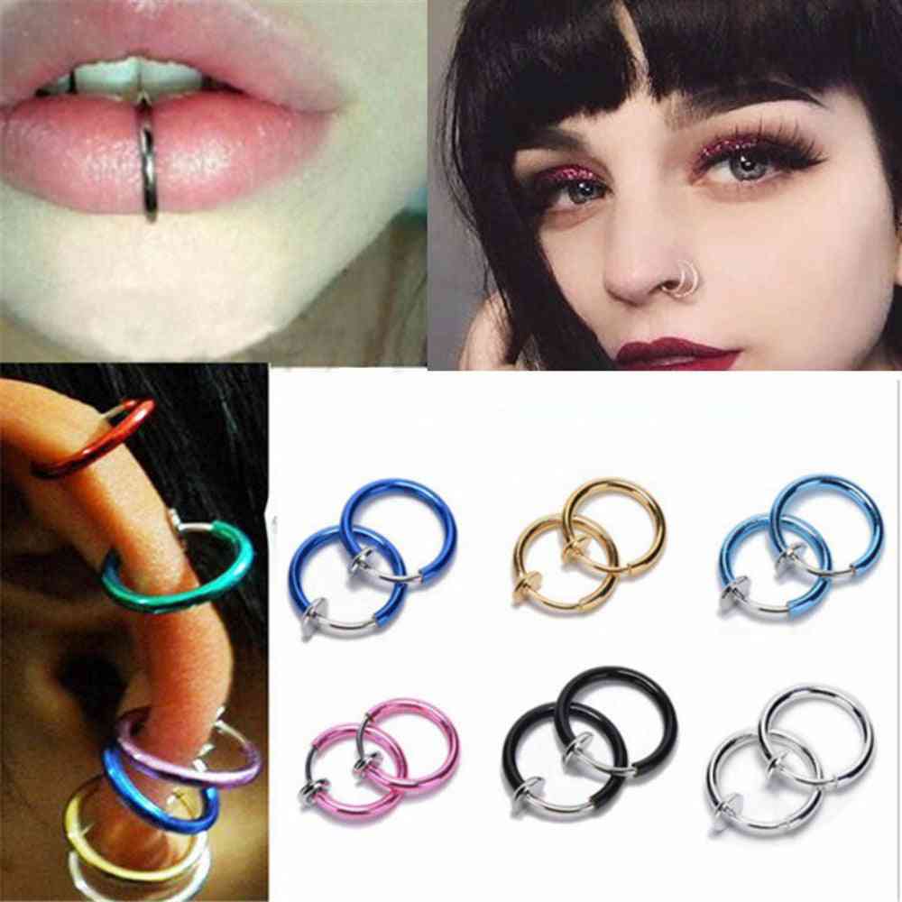 Body Jewelry Fake Nose Goth Punk Lip Ear Clip On Septum Piercing Hoop Rings & Earrings
