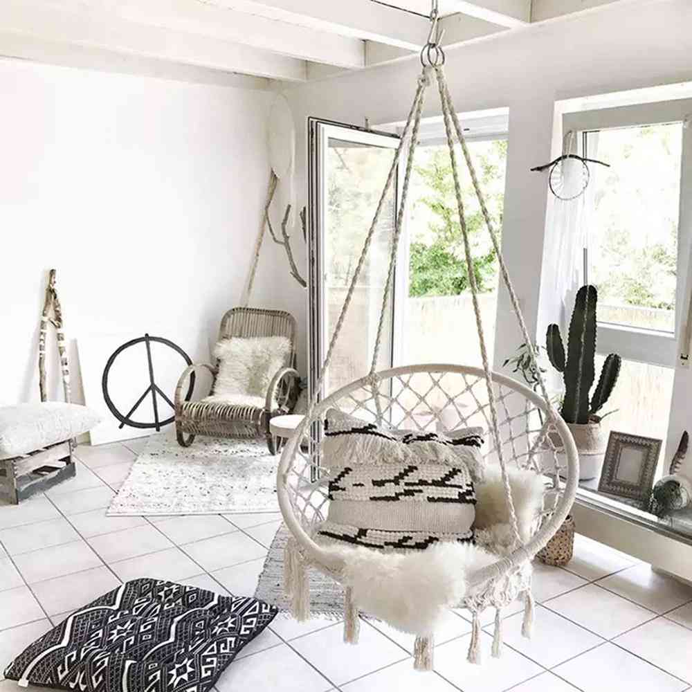 Chaise de jardin suspendue en corde avec deux oreillers camping