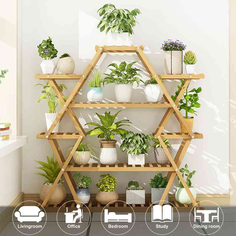 Six Tier Wooden Plant Stand, Flower Patio Garden Planter Pot Shelf