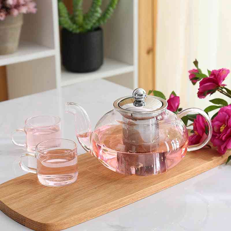 Stainless Steel- Glass Teapot With Infuser Strainer, Heat Resistant, Loose Leaf Kettle Set
