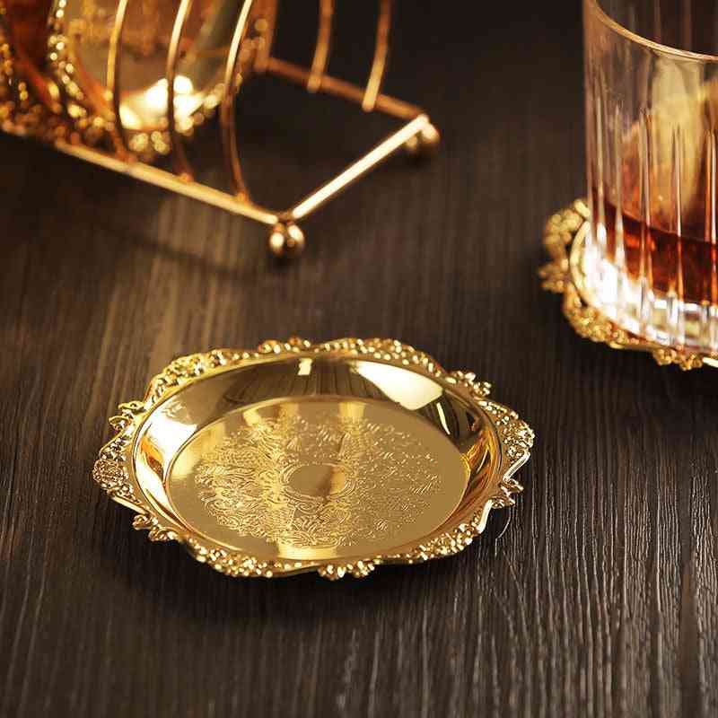 6pc- Classical Golden, Cocktail Metal Coaster, Continental Plated Mat
