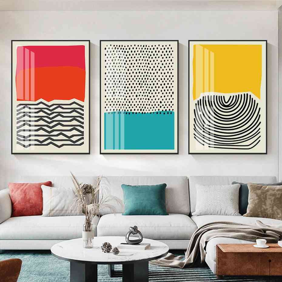Modern färgstark abstrakt linje, geometrisk duk, målning väggkonstaffisch