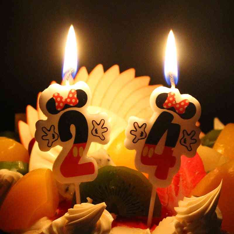 1 Pcs- Cartoon Candles, Mickey Number Birthday, Party Decoration Tools