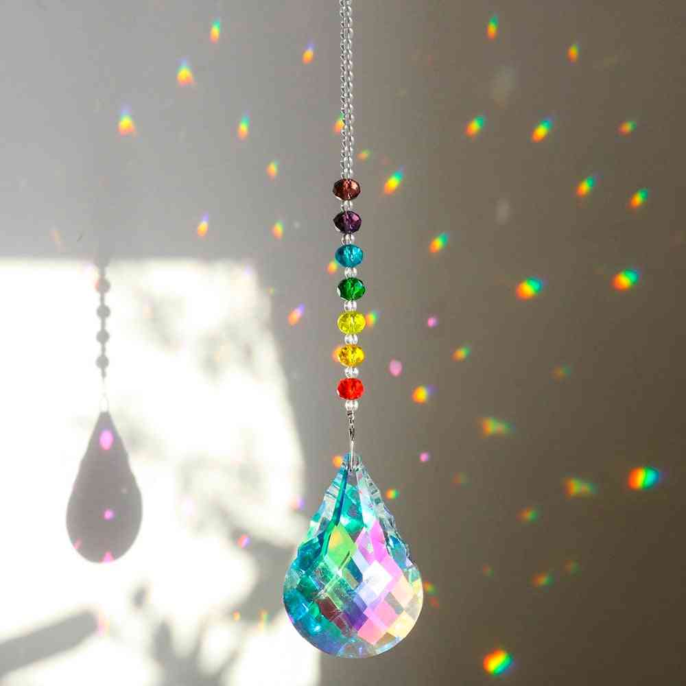 Chakra Crystal Suncatcher With Gourd Prism, Drops Rainbow Ornament For Home, Garden Decoration
