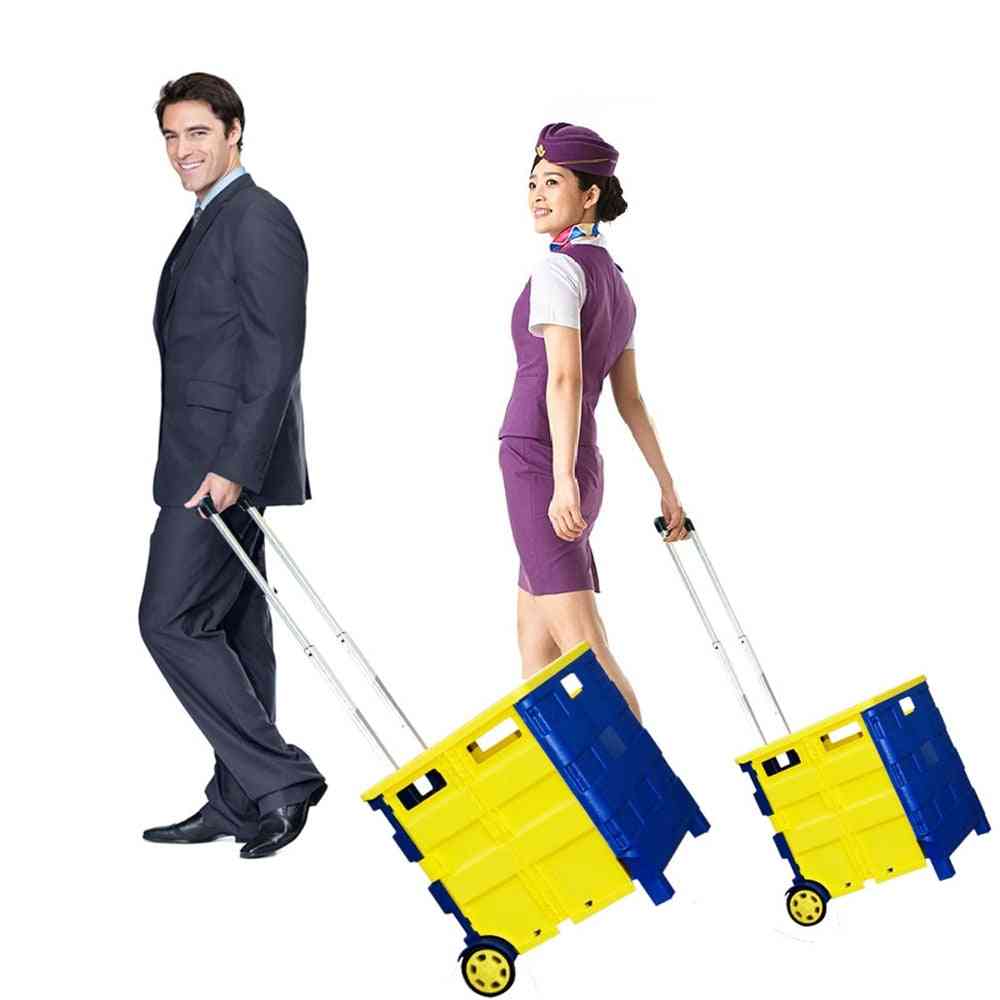 Foldable Shopping Cart, Storage Box, Plastic Luggage Trolley