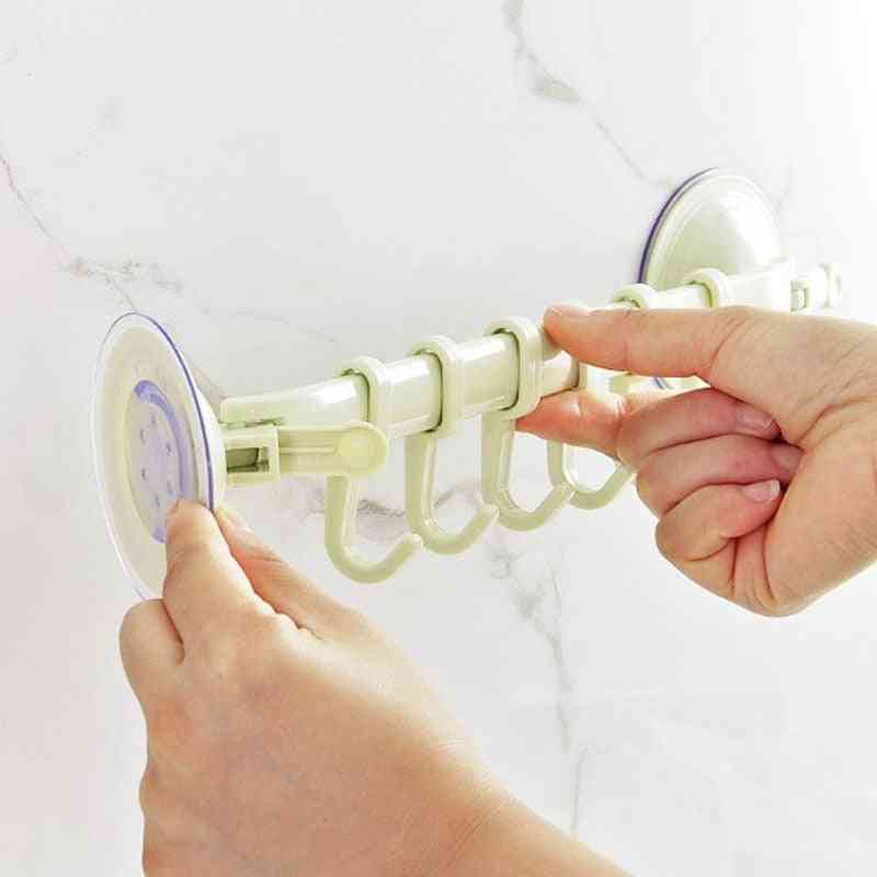 Adjustable Hook Rack Double Suction Rotating Towel Rack - Bathroom Accessories