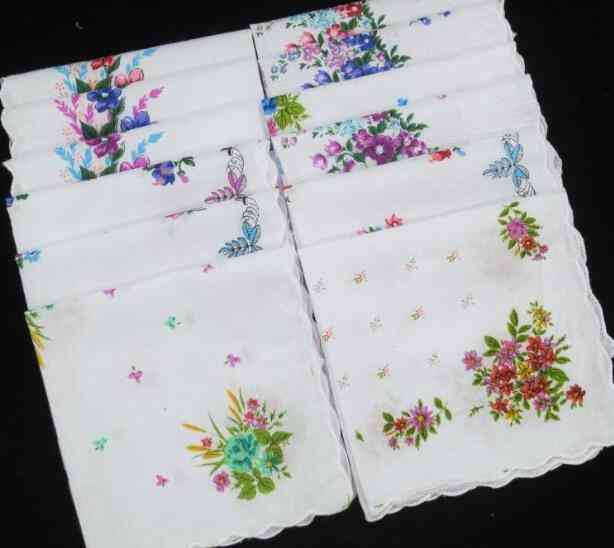 White Lace Printed Women Square Handkerchief Ladies Hanky, Towel