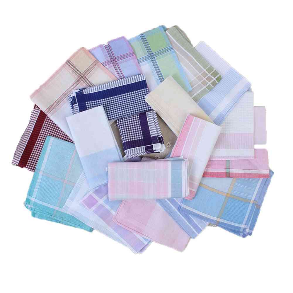 10pcs- Striped Plaid, Handkerchief Cotton Printing, Hanky Square Towel