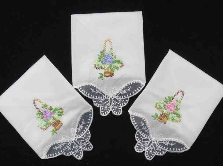 Embroidered Lace, Flower Printed Hanky