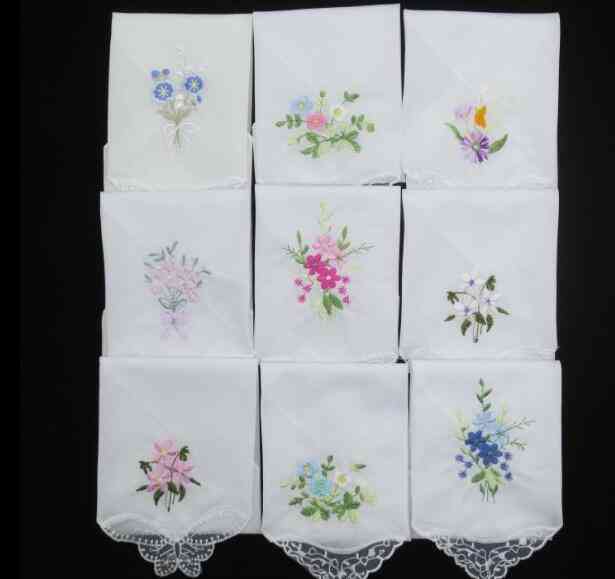 Broderad spets, blommigtryckt hanky