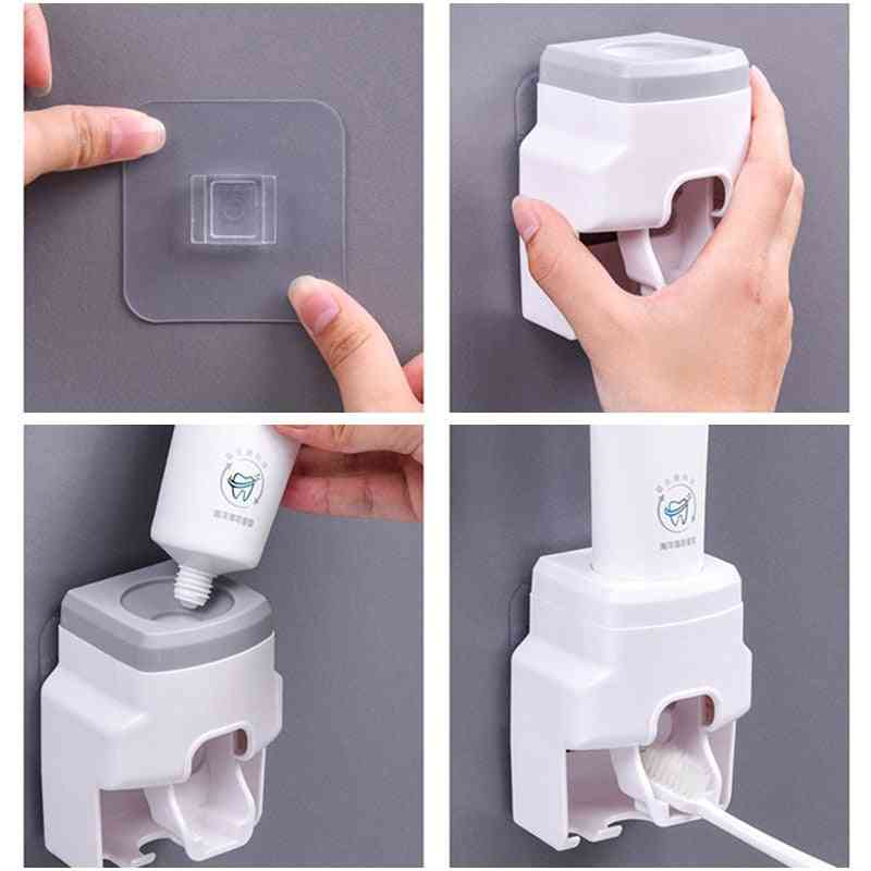 Toothbrush Holder Set Toothpaste Dispenser Wall Mount Stand