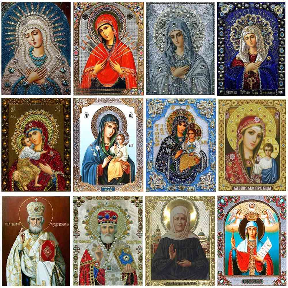 Character Religious Round Diamond Painting Mother And Child Sticker, Diy Embroidery Decoration Mosaic