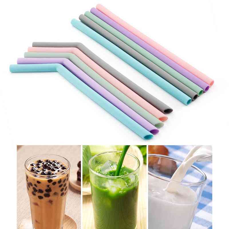 Reusable Silicone Drinking Foldable Flexible Straw With Cleaning Brushes