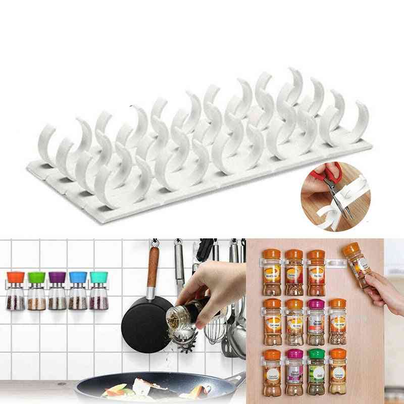 4-layers Wall Cabinet & Door Hanging Spice Jars, Clip Hooks Set