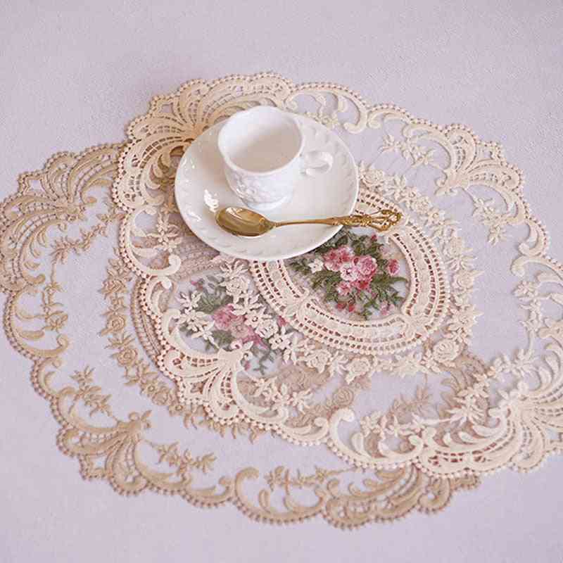 Dining Table- Embroidery Craft, Placemat Lace Fabric, Insulation Plate Mat