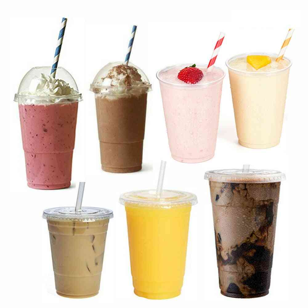 Disposable Smoothie Cups, Domed Lids Plastic Milkshake Glasses