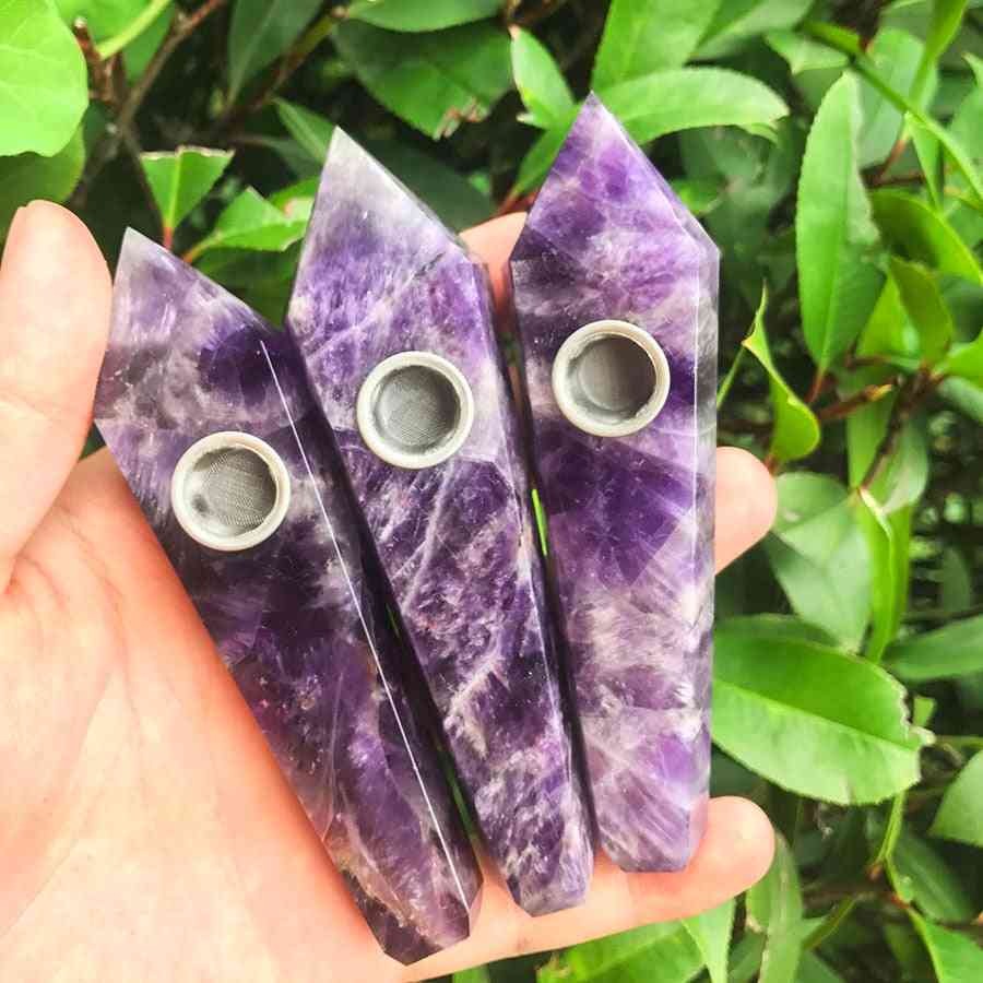 Natural Quartz Pipe Smoking Pipes Dream Amethyst Point Rod Treatment Gem With Metal Filter