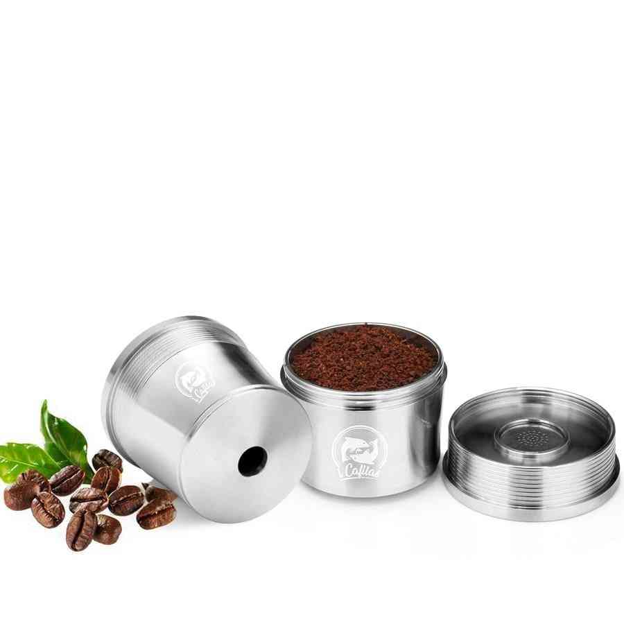 Coffee Machine Refillable Filters, Reusable Metal Capsule & Tamper Spoon