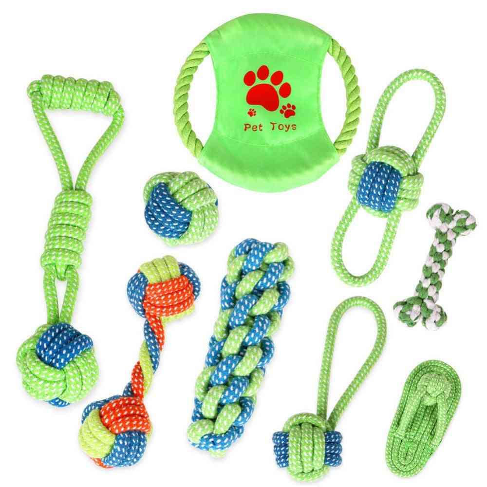 Vata, štěněcí žvýkání, molární zuby čisté, zelené pletené lano pro hračku pro psy