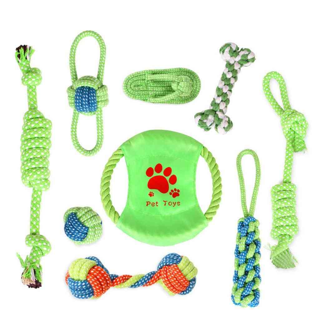 Vattacsomó, kiskutya rágó, őrlőfogak tiszták, zöld fonott kötél kisállat kutyás játékhoz