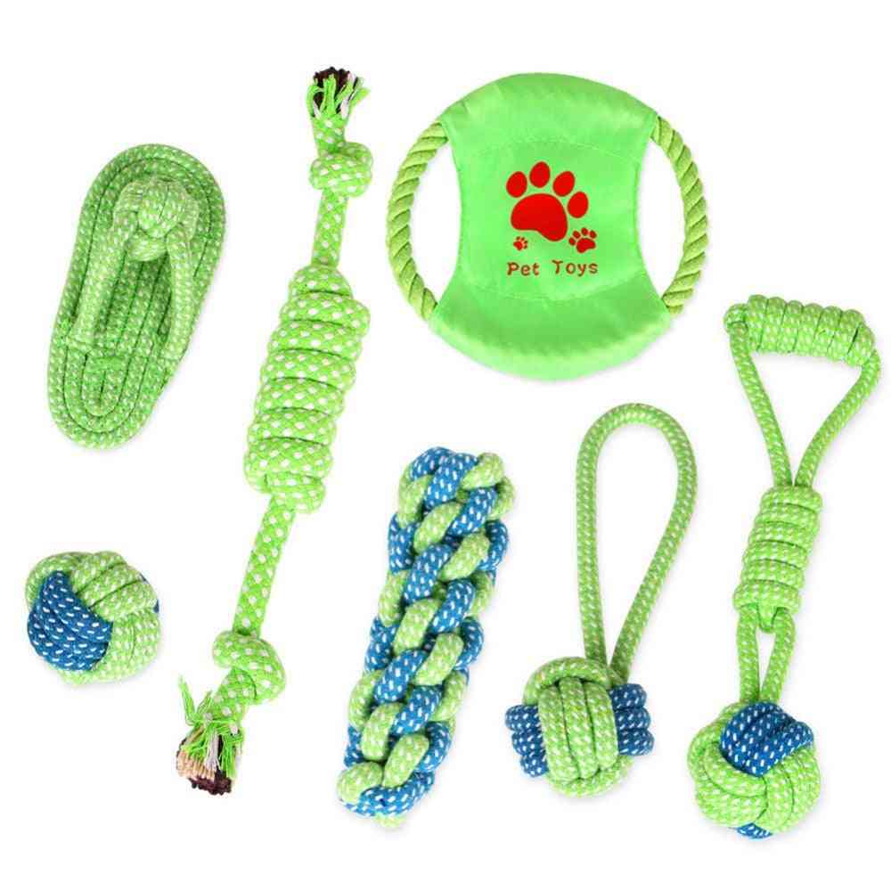 Vattacsomó, kiskutya rágó, őrlőfogak tiszták, zöld fonott kötél kisállat kutyás játékhoz