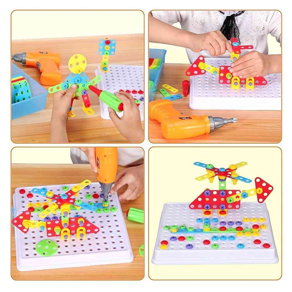 Drill Pretend Play Creative Educational Games Mosaic Design Building Toy Tool Set