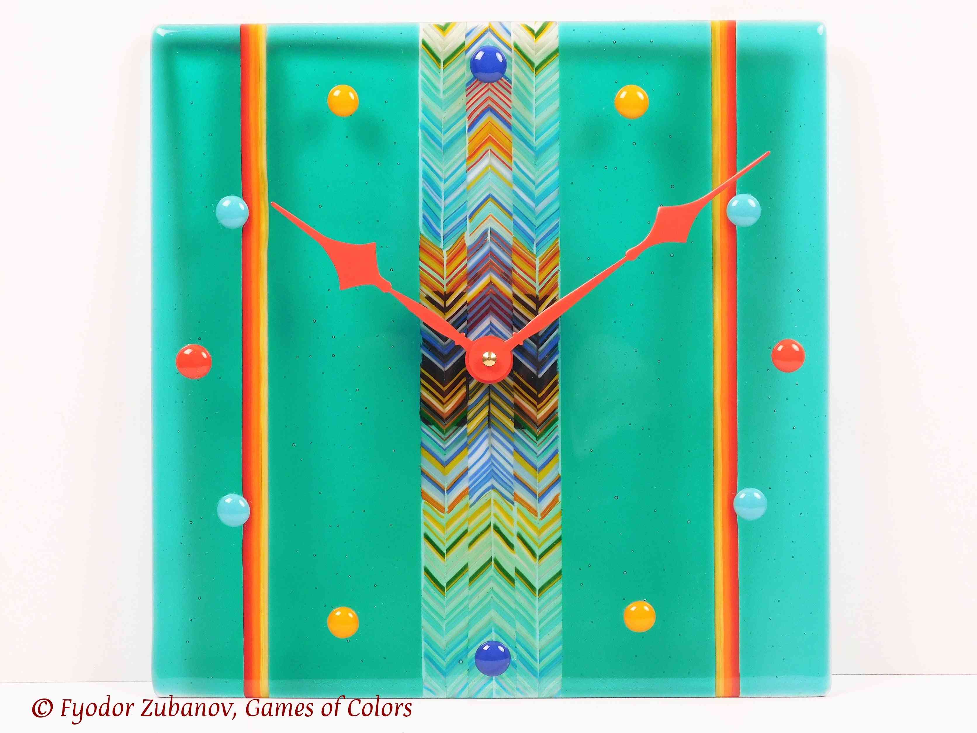Fused Glass Wall Clock - Sweet Candies In Mint Juice