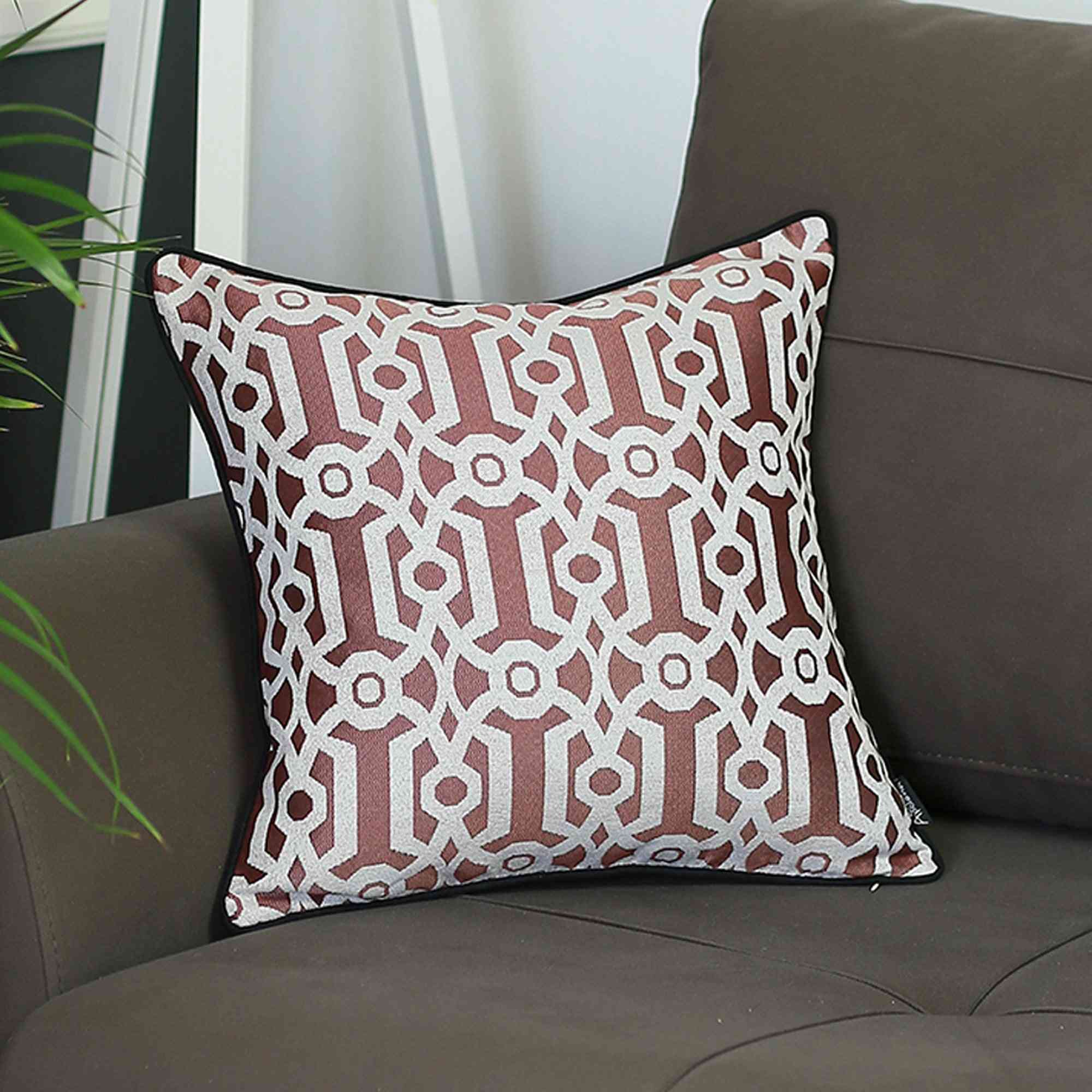 Jacquard Red Geo Square - Pillow Cover